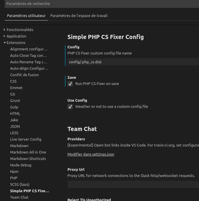 Setting extension simple PHP CS Fixer